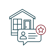 House icon with a profile card and star badge, suggesting home-related user verification or rating