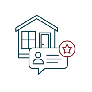 House icon with a profile card and star badge, suggesting home-related user verification or rating