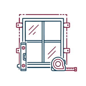 Stylized line drawing of a window with measuring tape and level, indicating home installation or repair