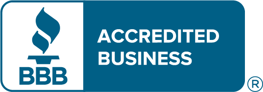 A blue sign that says accredited business on it