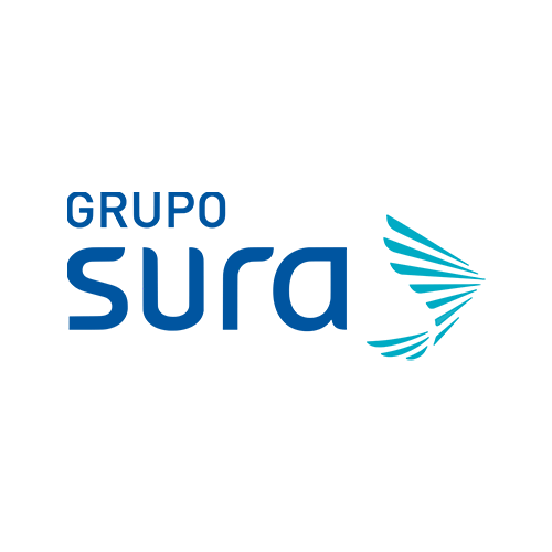O logotipo do Grupo Sura apresenta o texto azul 