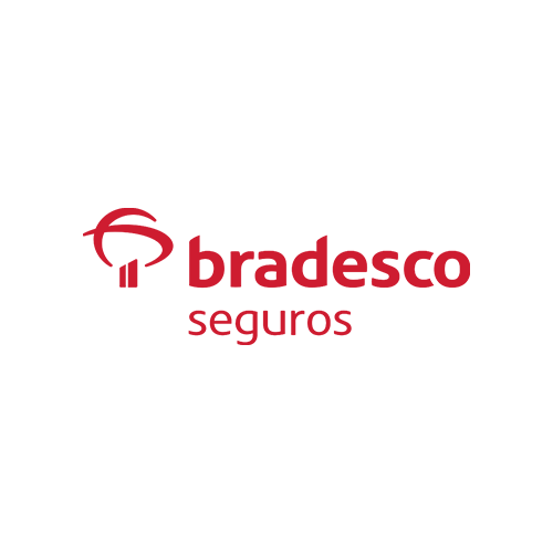 O logotipo estilizado em vermelho da Bradesco Seguros sobre um fundo branco, apresentando o ícone circular ao lado do nome da empresa.