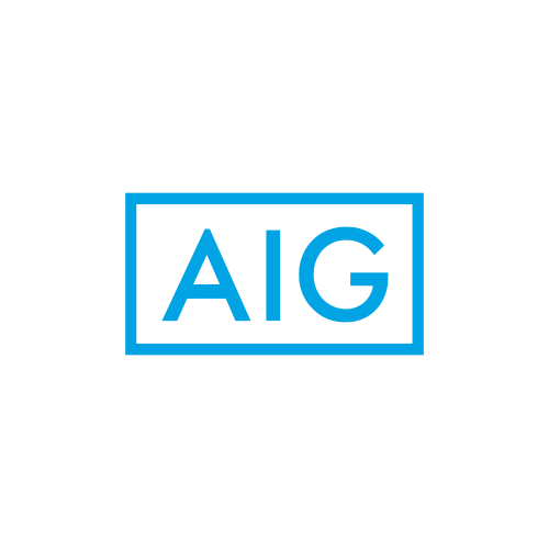 O logotipo da AIG em azul, composto pelas letras 