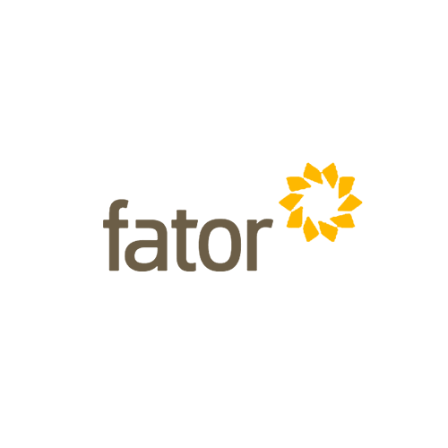 O logotipo da empresa Fator apresenta a palavra 