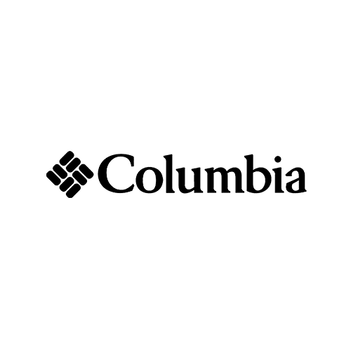 O logotipo preto da marca Columbia apresenta um ícone estilizado inspirado em tecido ao lado da palavra 