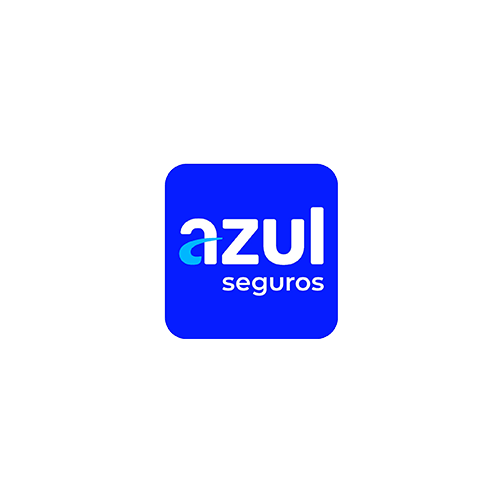 O logotipo da Azul Seguros: texto branco sobre um quadrado azul, com a letra 'a' apresentando um traço azul claro.