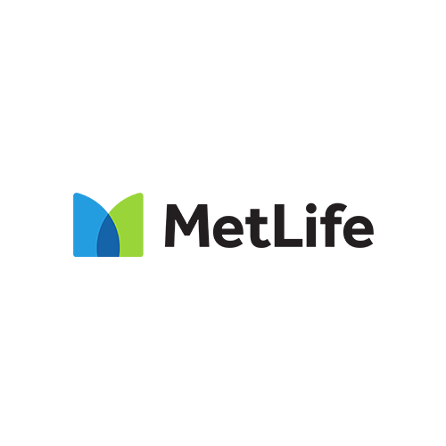 O logotipo da MetLife apresenta um ícone estilizado 