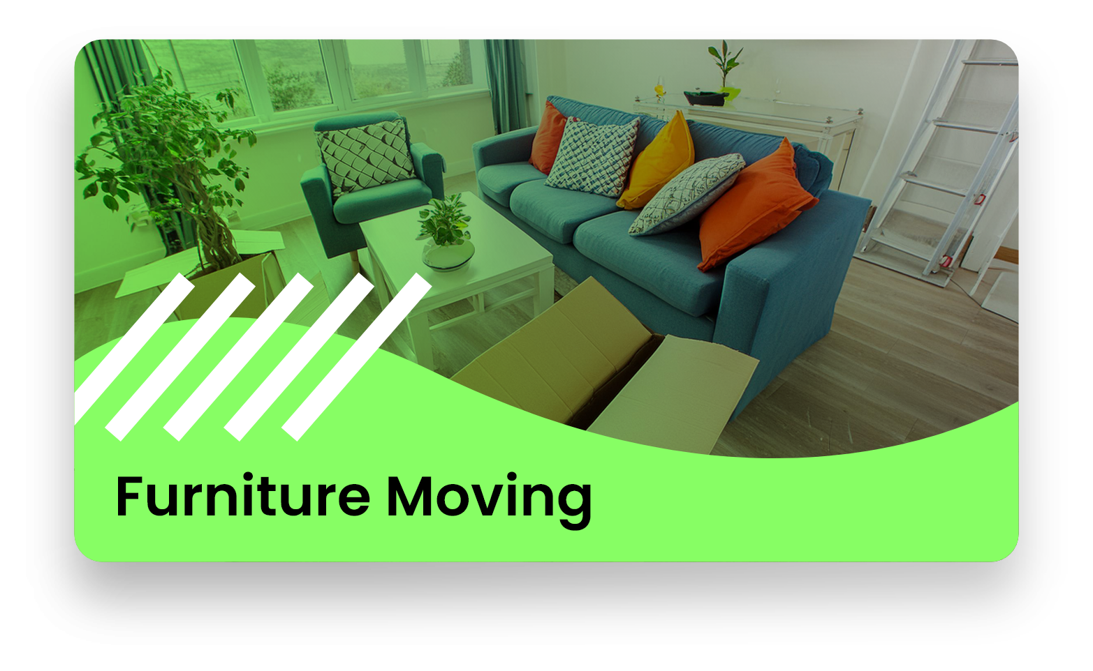 A light green graphic with white diagonal stripes and the text 