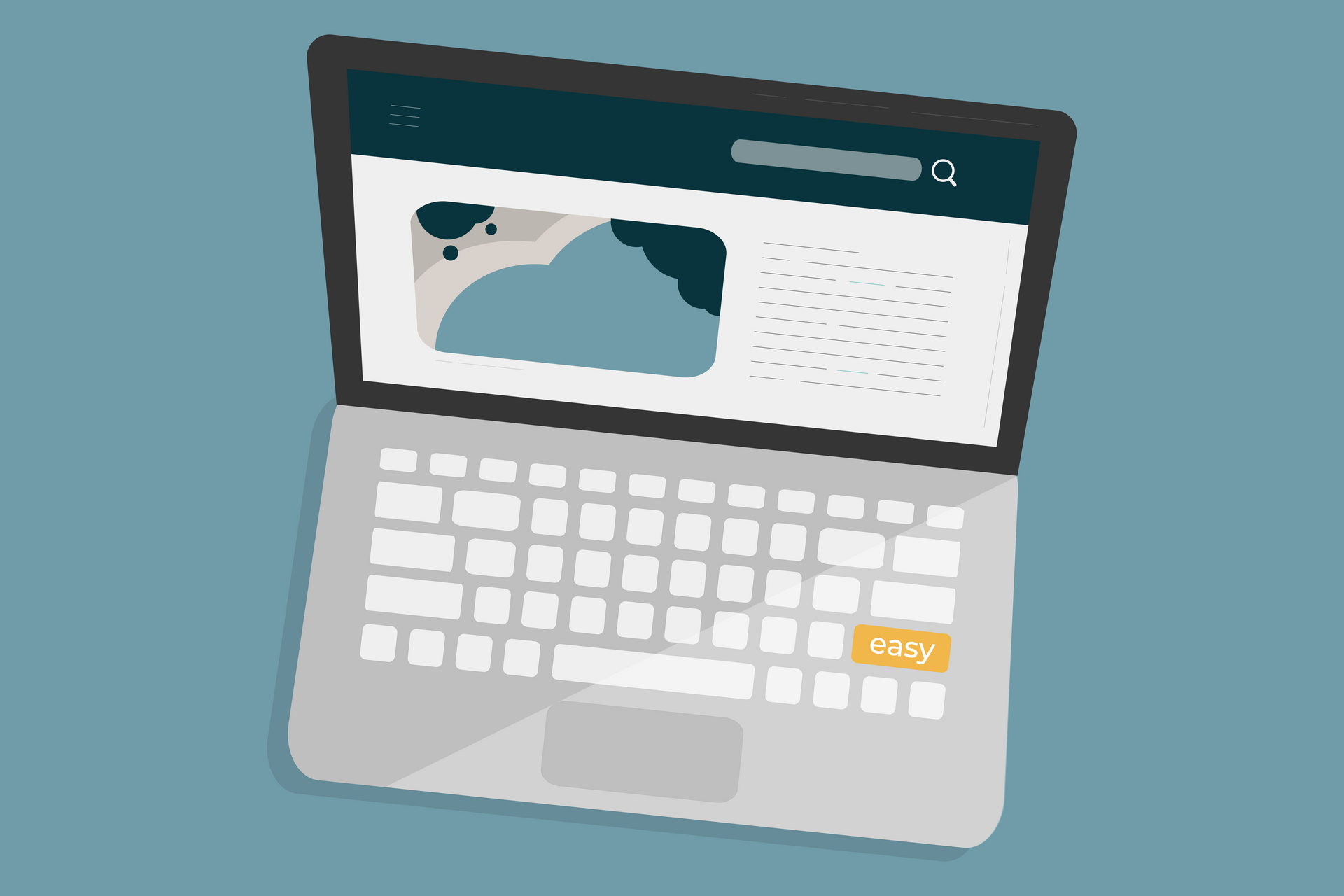 An illustration of a laptop computer with a website on the screen.