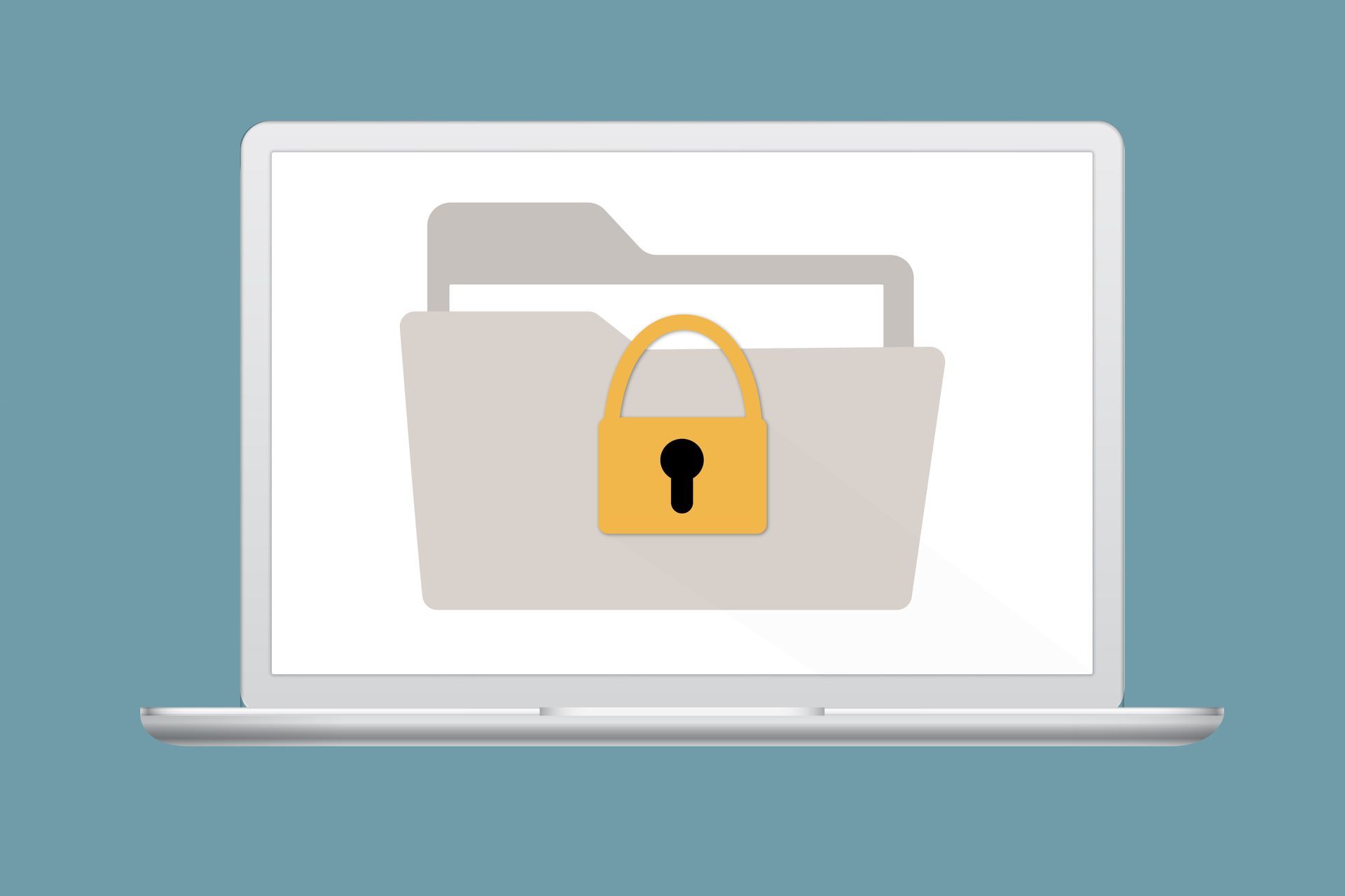 A laptop with a folder with a padlock on it.