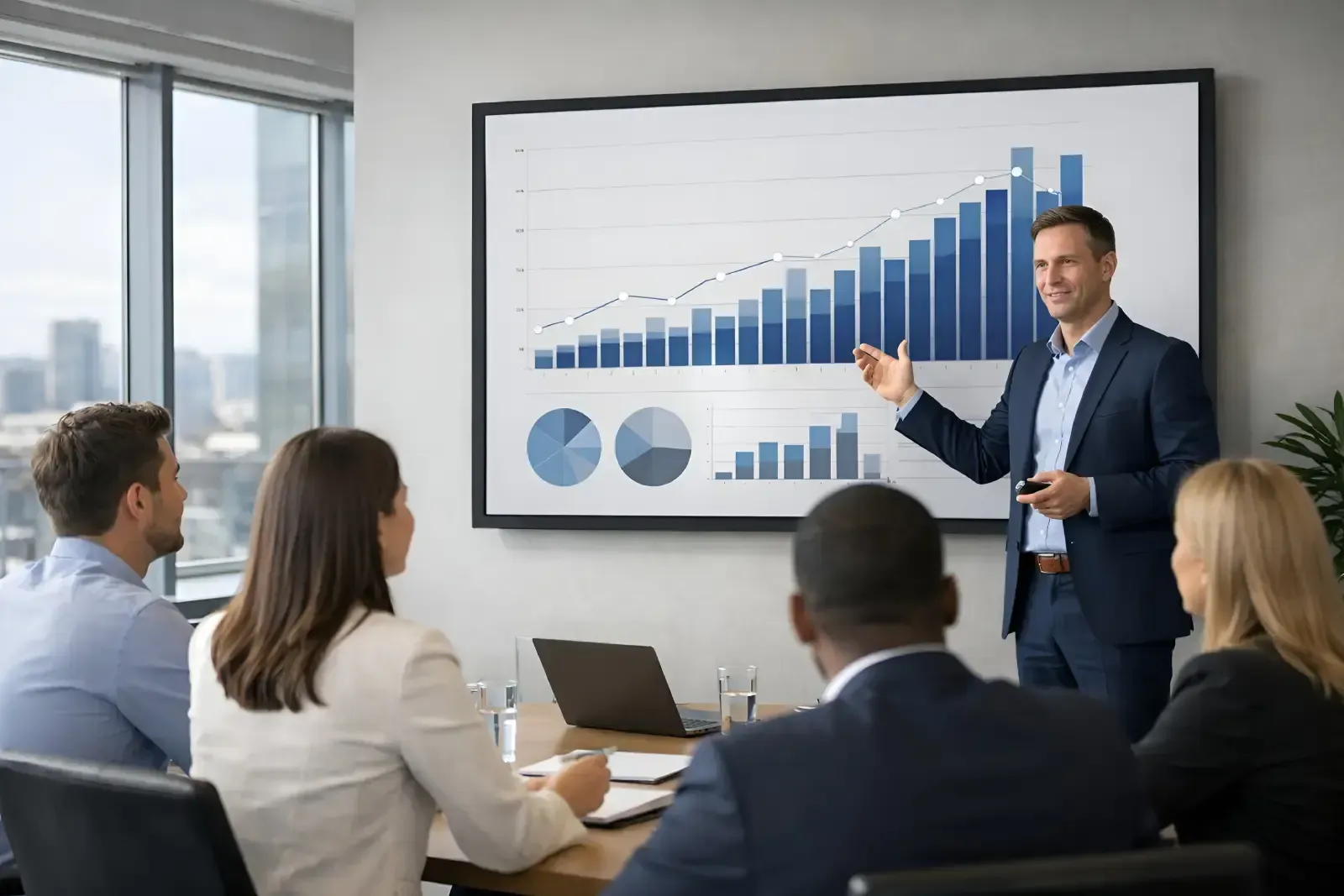 Business professional presenting marketing strategy and performance insights