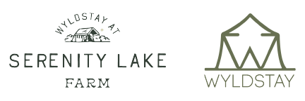 A logo for serenity lake farm and a logo for wyldstay