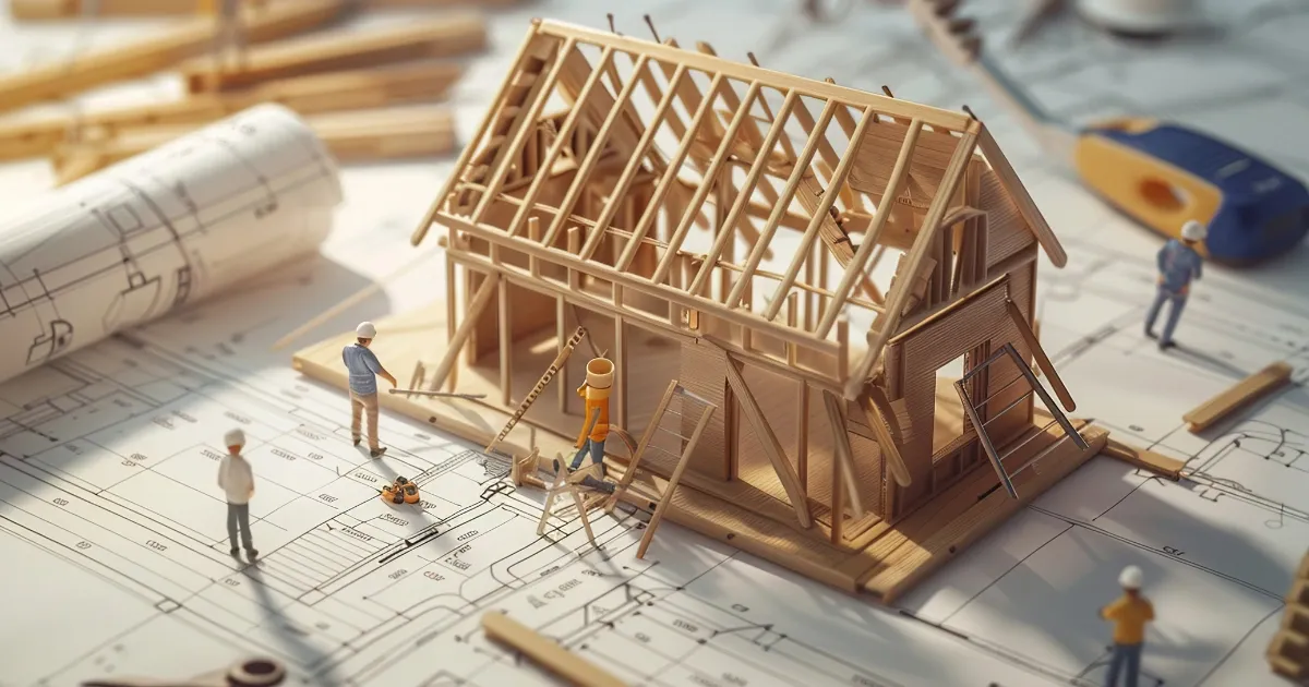 Scale model house on blueprints showcasing creative custom home design ideas