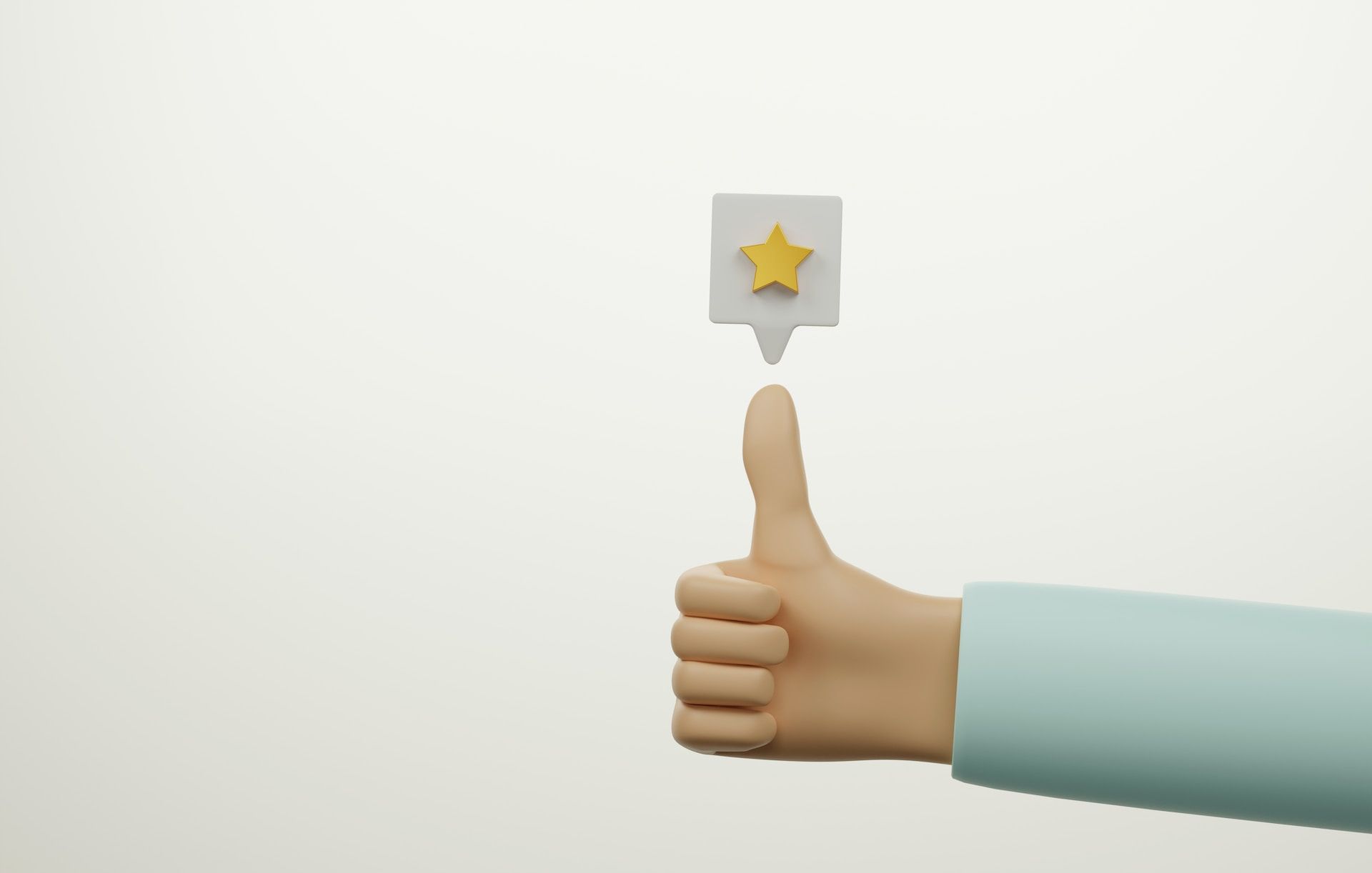 A cartoon hand is giving a thumbs up with a star in a speech bubble.