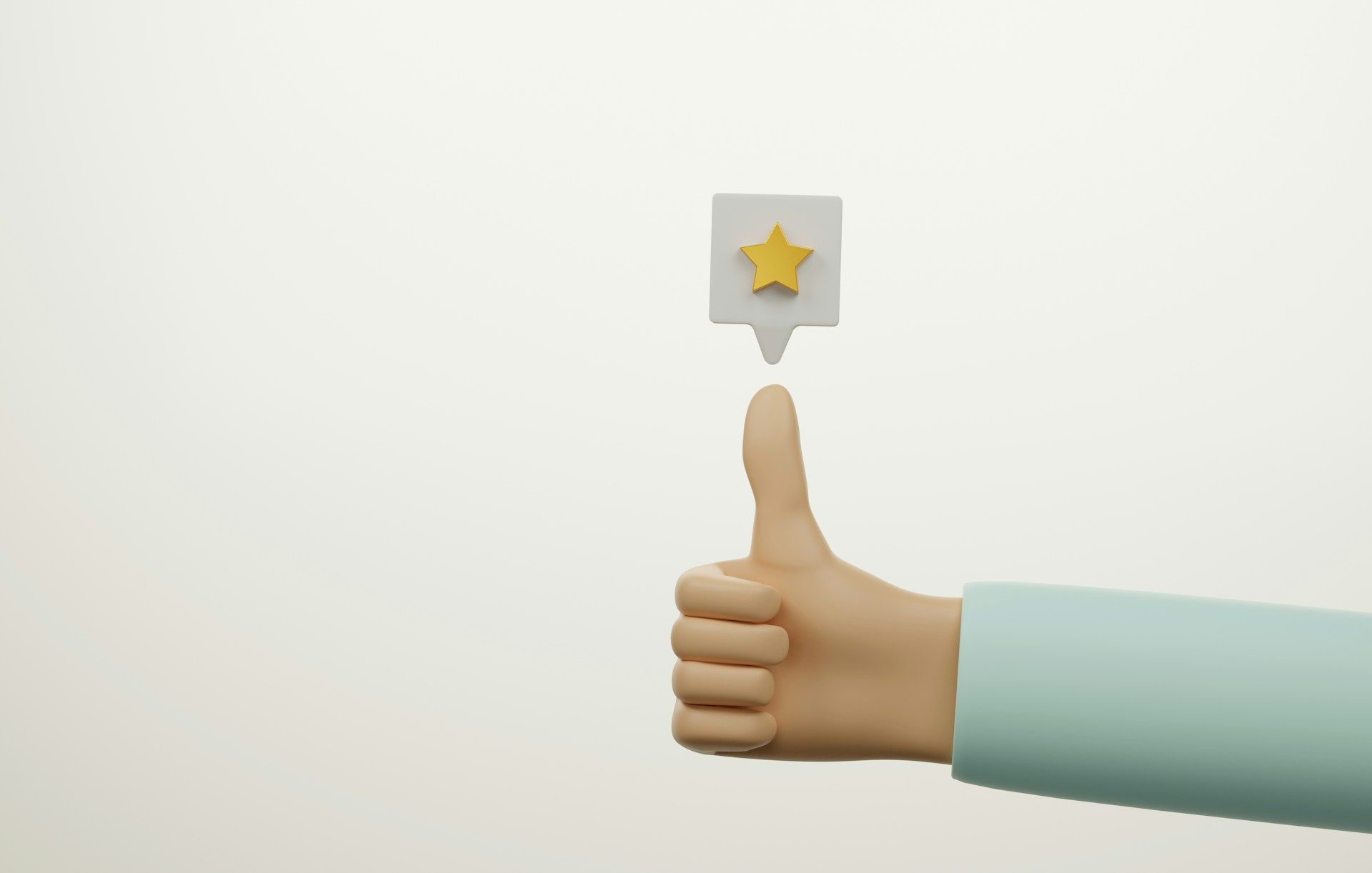 A cartoon hand is giving a thumbs up with a star in a speech bubble.