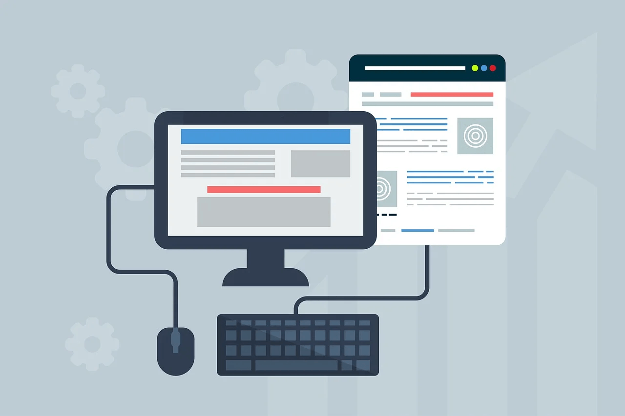 A computer monitor is connected to a keyboard and mouse.