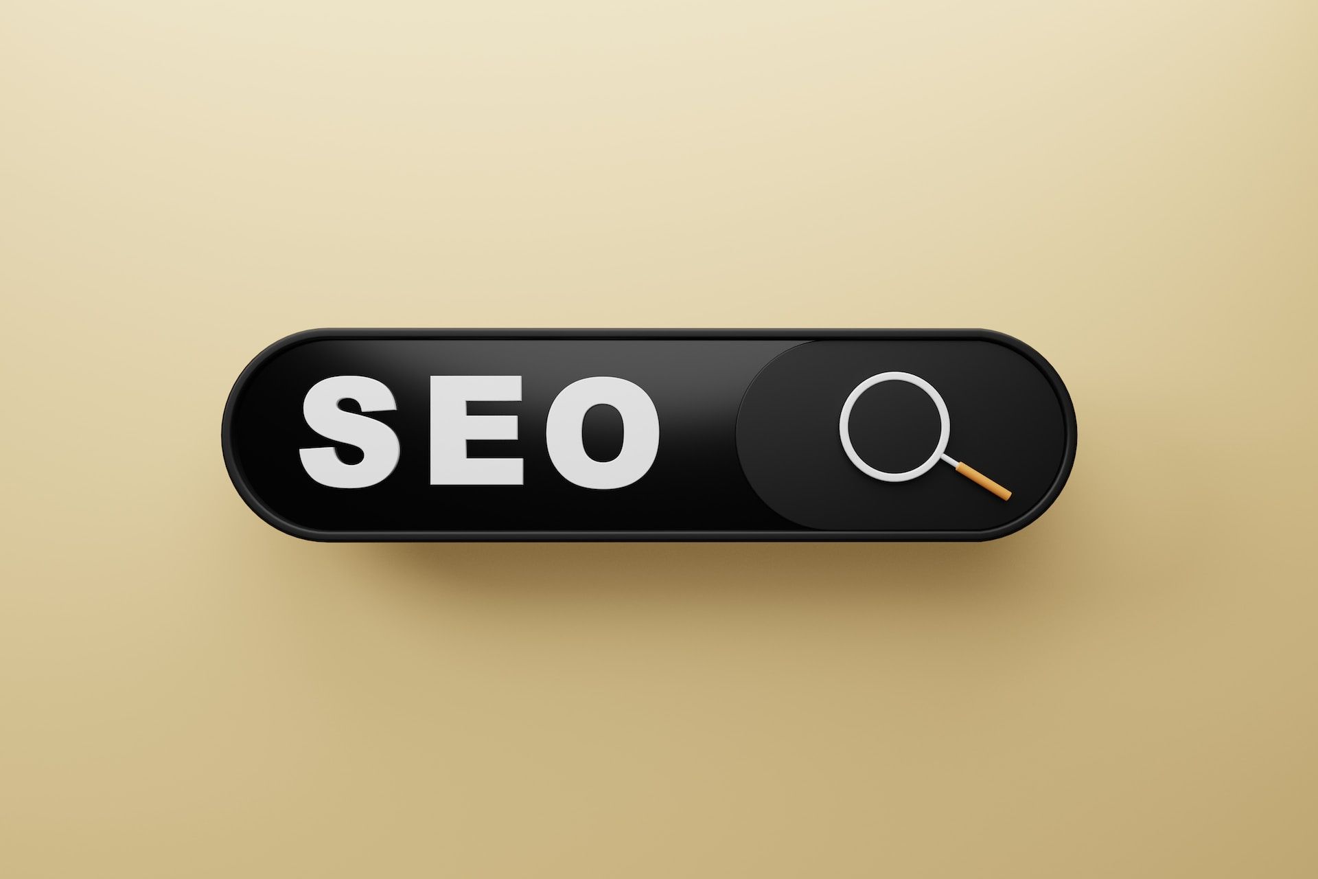 A black button with the word seo on it and a magnifying glass.