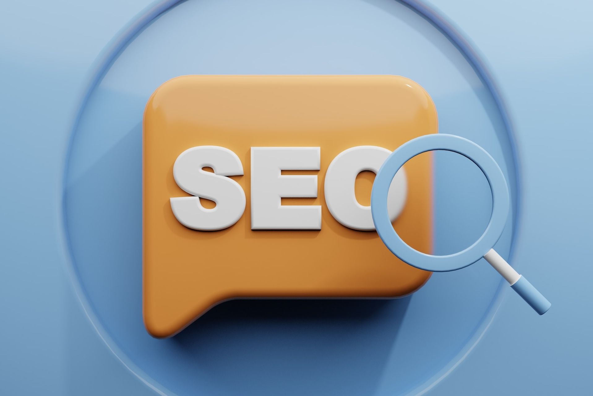 A speech bubble with the word seo on it and a magnifying glass.