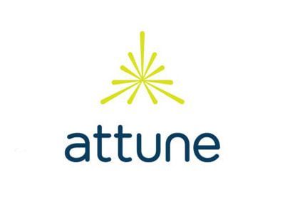Attune logo with a lime-green starburst above dark blue lowercase text