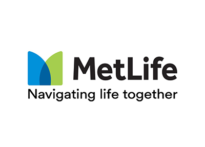 MetLife logo with blue and green icon and the tagline “Navigating life together”