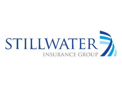 Stillwater Insurance Group logo in blue and gray with stylized striped emblem