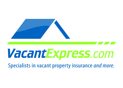 VacantExpress.com logo with blue house roof and green accents; tagline: “Specialists in vacant property insurance and more.”