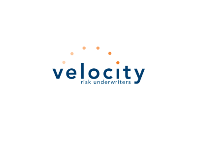 Velocity Risk Underwriters logo with blue text and orange dotted arc above