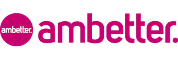 A pink and white logo for ambetter on a white background