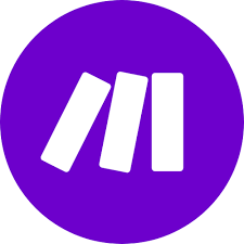 A purple circle with three white lines inside of it.