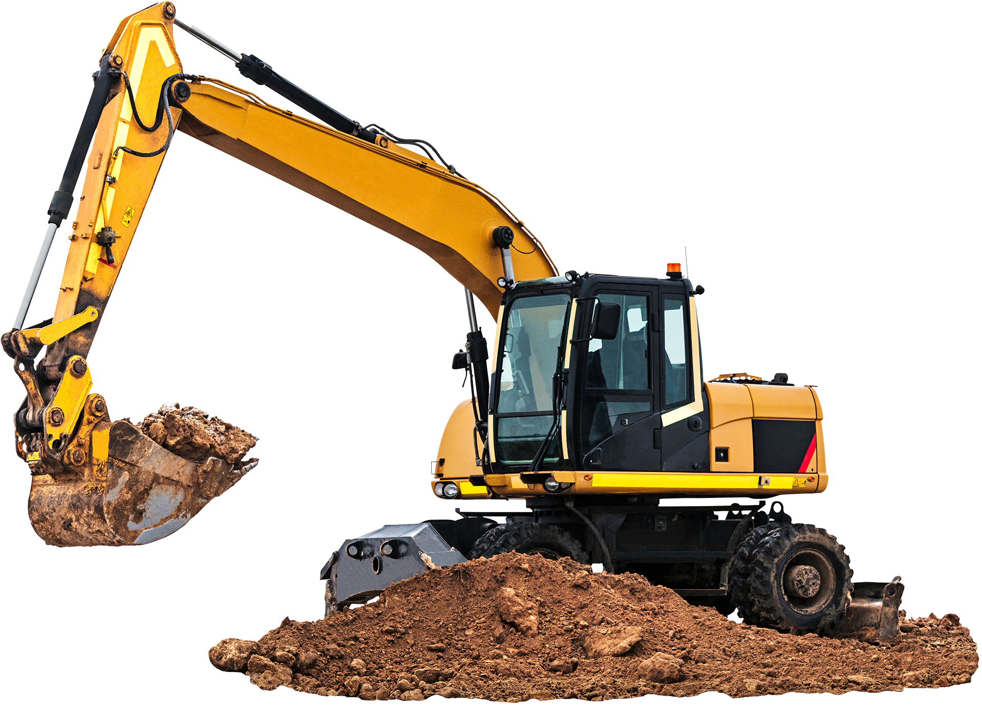 A yellow excavator is digging a hole in the ground.