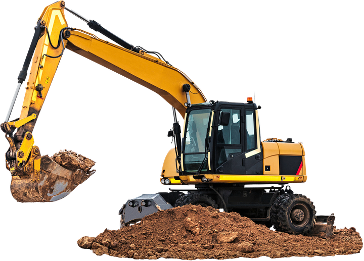 A yellow excavator is digging a hole in the ground.