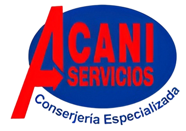 Logo rojo y azul de ACANI Servicios con el texto “Conserjería Especializada”