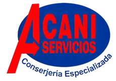 Logo rojo y azul de ACANI Servicios con el texto “Conserjería Especializada”