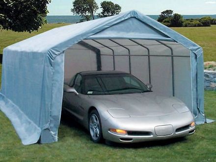 instant garage with silver car in it
