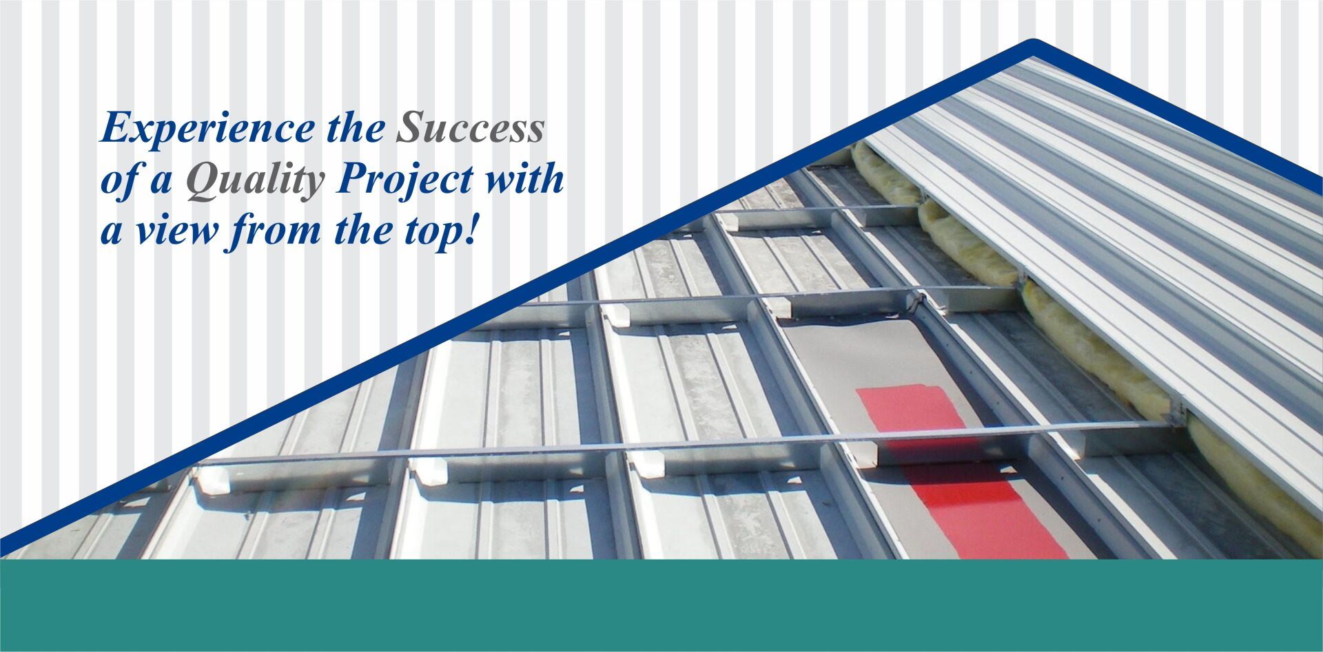 Metal roof construction from a top perspective with text: 