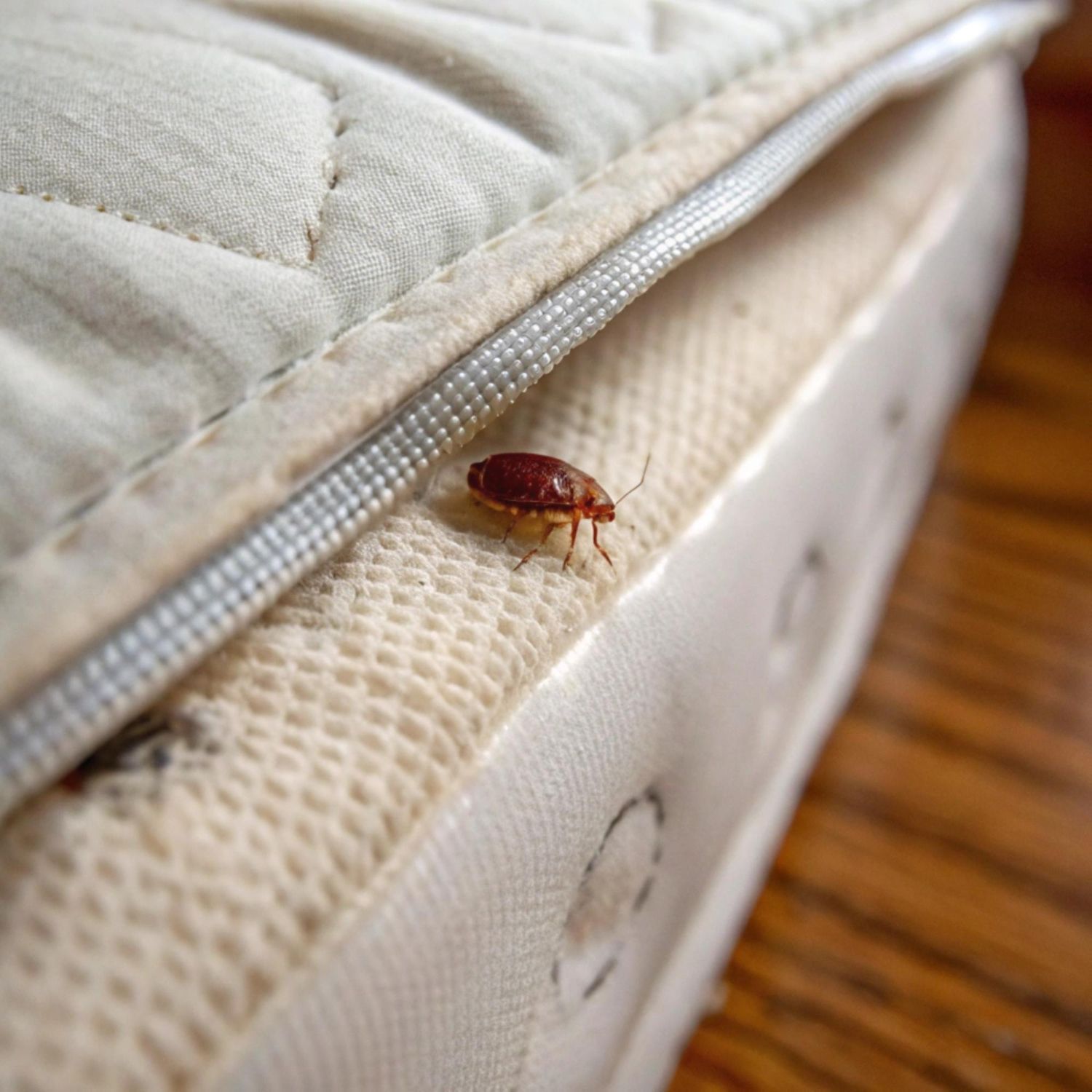 Bed bug infestation on mattress close-up
