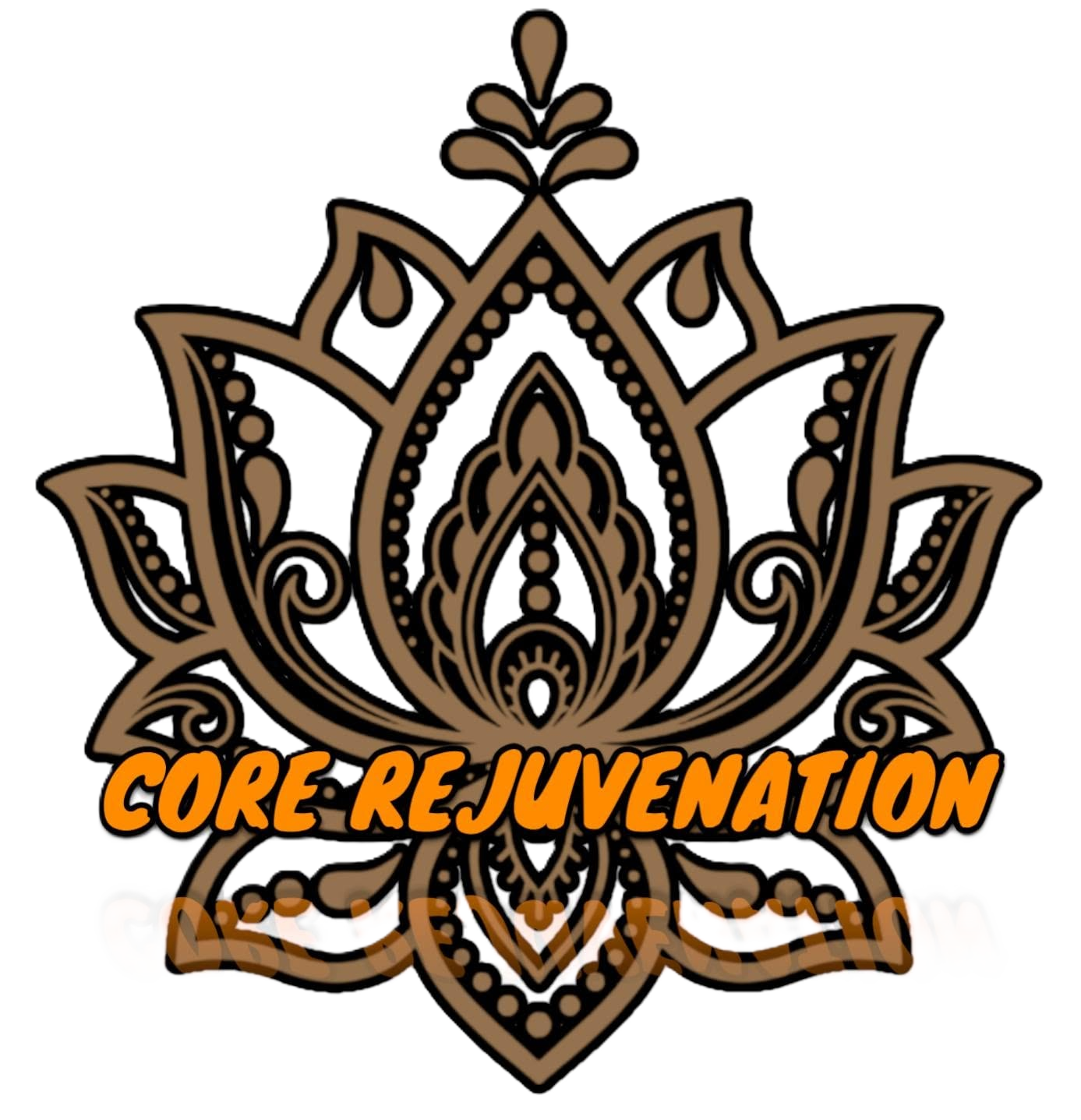 Stylized brown lotus logo with “CORE-REJUVENATION” in orange text