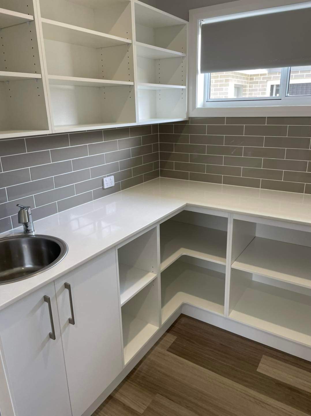 Butlers Pantry With Open Storage View and Round Sink  — DMB Kitchens in Port Macquarie, NSW