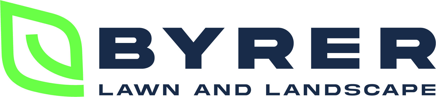 BYR Lawn and Landscape logo with green leaf icon and navy text