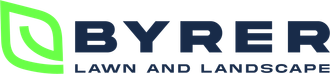 BYR Lawn and Landscape logo with green leaf icon and navy text
