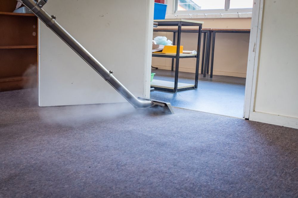 A Vacuum Cleaner Is Cleaning A Carpet In A Room — Pinnacle Carpet & Upholstery Cleaning In Wyong, NSW