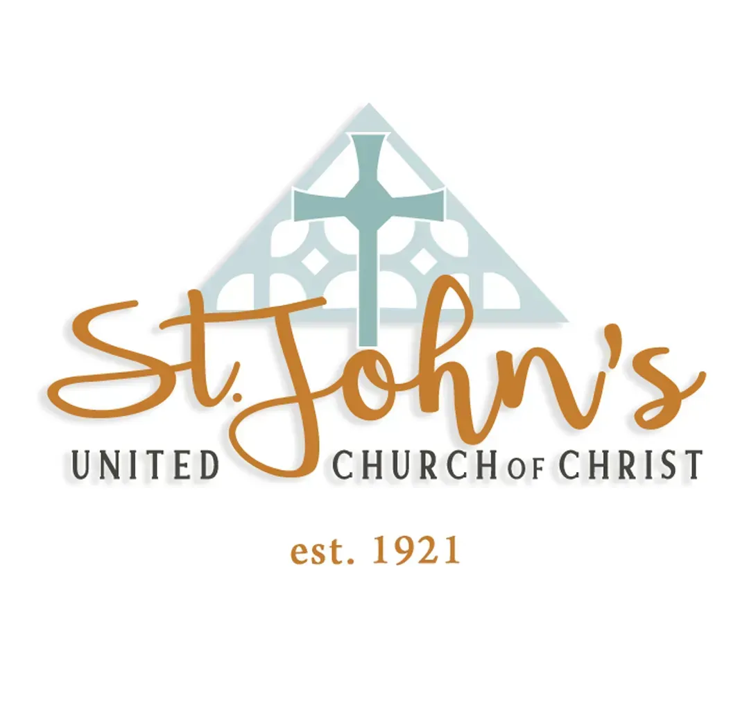Saint Johns United Church of Christ logo with gray triangle and blue cross