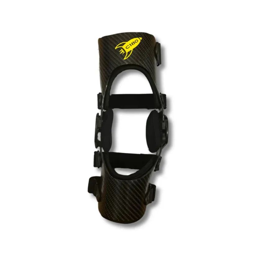 Black Carbon-fiber-style Knee Brace With Yellow Logo — Gall Bros Medical in Robina, QLD