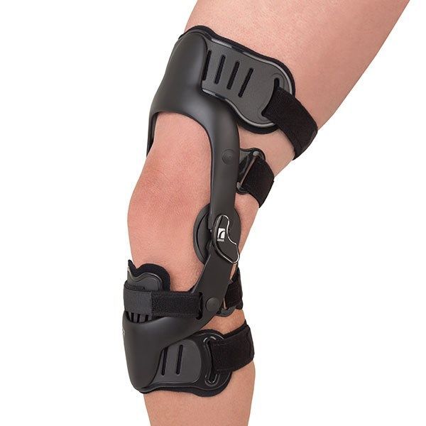 Black Leg Brace With Straps Supporting a Bent Knee and Calf  — Gall Bros Medical in Robina, QLD