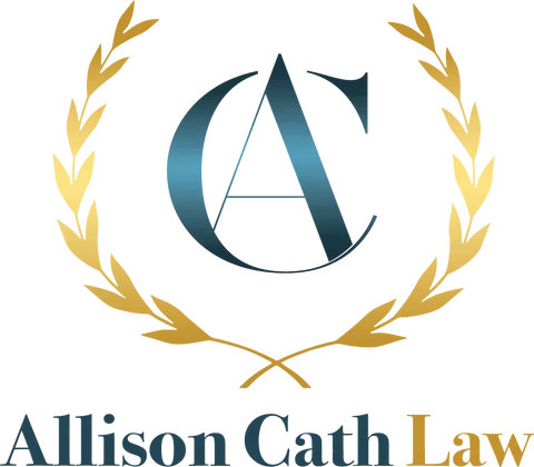 A logo for allison cath law with a laurel wreath