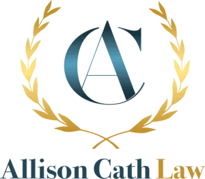 A logo for allison cath law with a laurel wreath