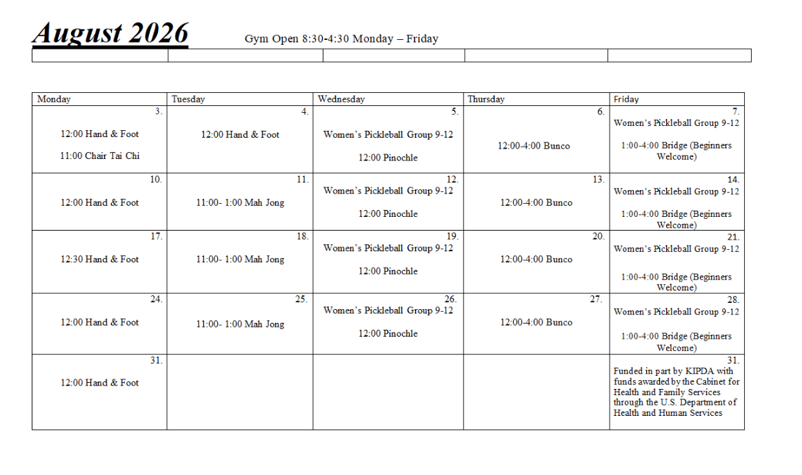 April 2026 monthly calendar with a grid of dates and small event notes
