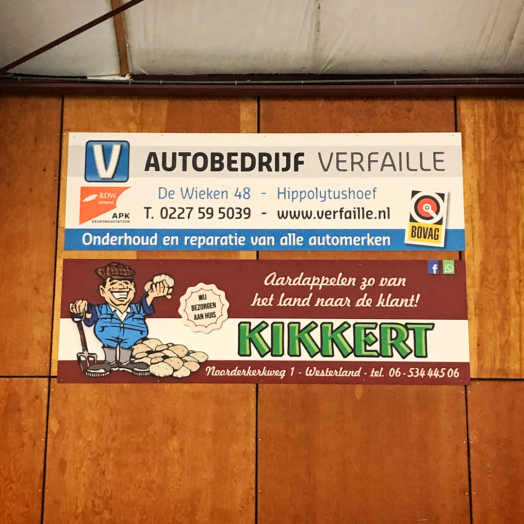 indoor reclameborden autobedrijf verfaille en Kikkert aardappelen by reclamestudio Morant