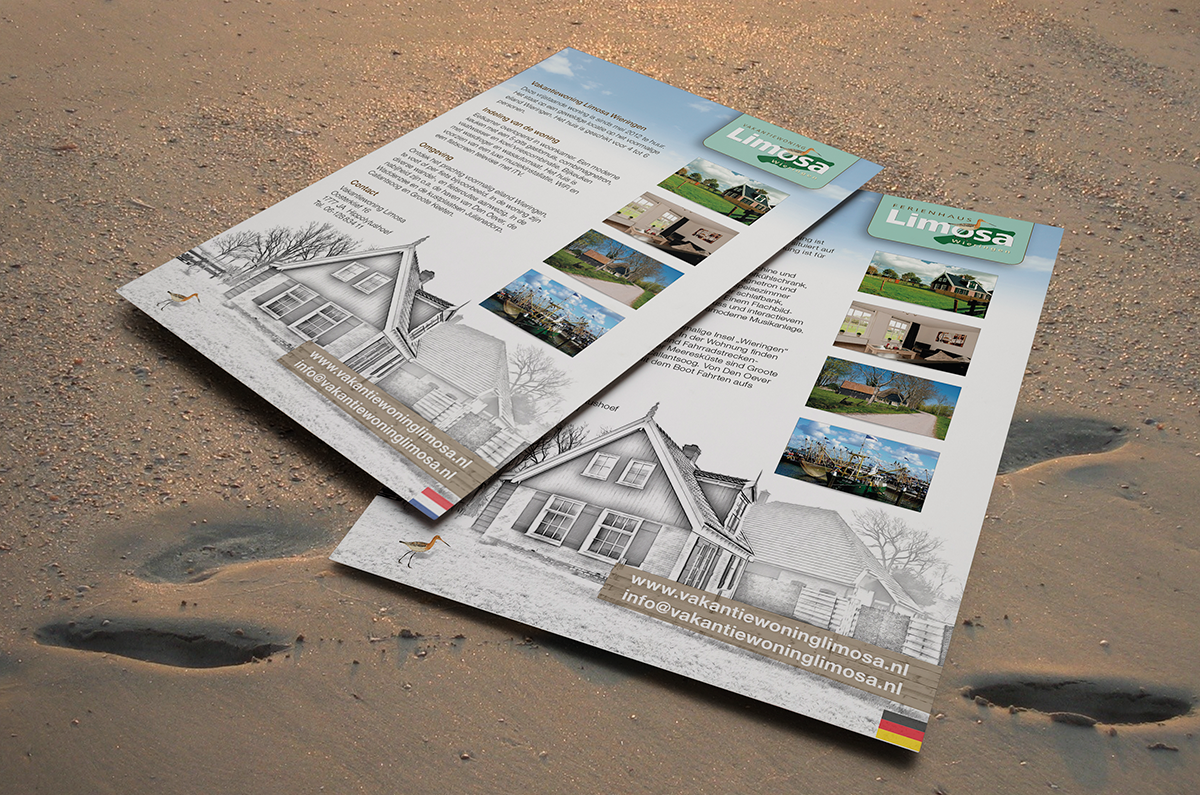 A5 flyer, dubbelzijdig / 2-talig, Limosa by reclamestudio Morant