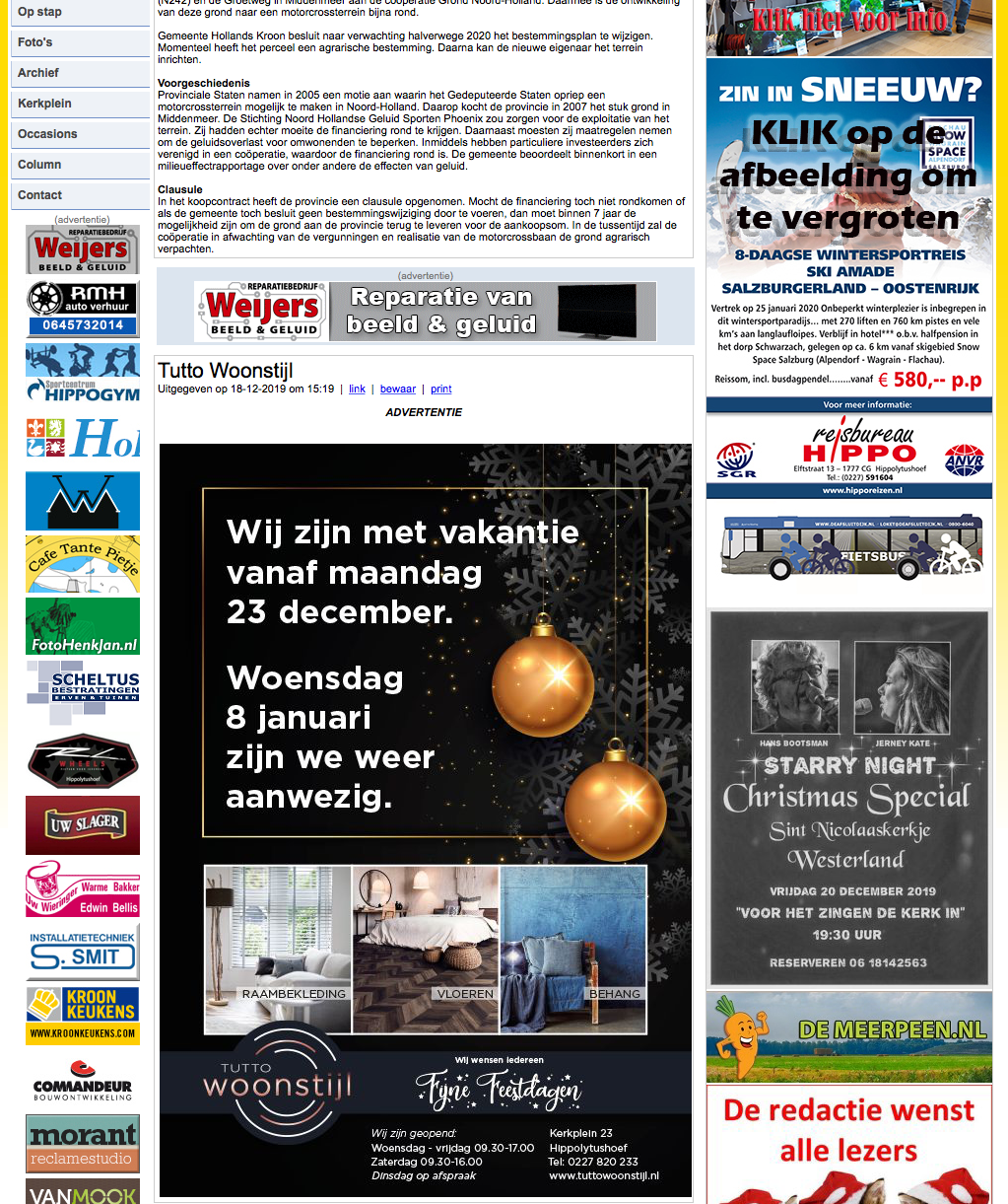 Wieringer Nieuws advertentie Tutto woonstijl by reclamestudio Morant